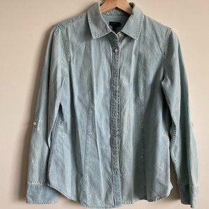 Talbots Light Blue Denim Like Embroidered Chambray Shirt Size 8